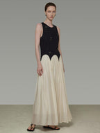 unspoken Elegant Beaded High Waist A Line Sleeveless Office Polyester Maxi Dresses