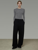 unspoken Breathable Pure Sheepswool Minimal Slim Fit Womens Crew Neck Pullover Sweaters