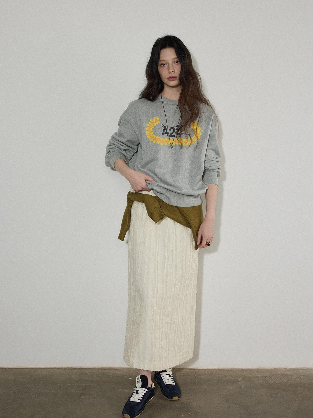 Lofi choose 100% Cotton Relaxed Crewneck Long Sleeve Women Commuter Gray Sweatshirt