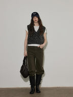 Lofi choose High Waist Washed Vintage Olive Zipper Fly Non Stretch Women Wide Leg Jeans