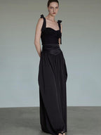 unspoken Sleek Black Spaghetti Strap Slim Fit Office Workwear Women Maxi Dresses
