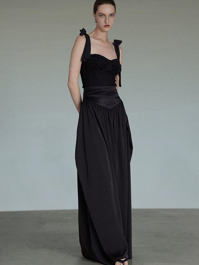 unspoken Sleek Black Spaghetti Strap Slim Fit Office Workwear Women Maxi Dresses