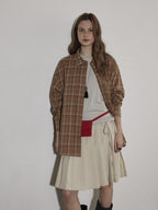 Lofi choose High Waist Vintage Pleated A Line Girly Office Apricot Polyester Midi Skirts