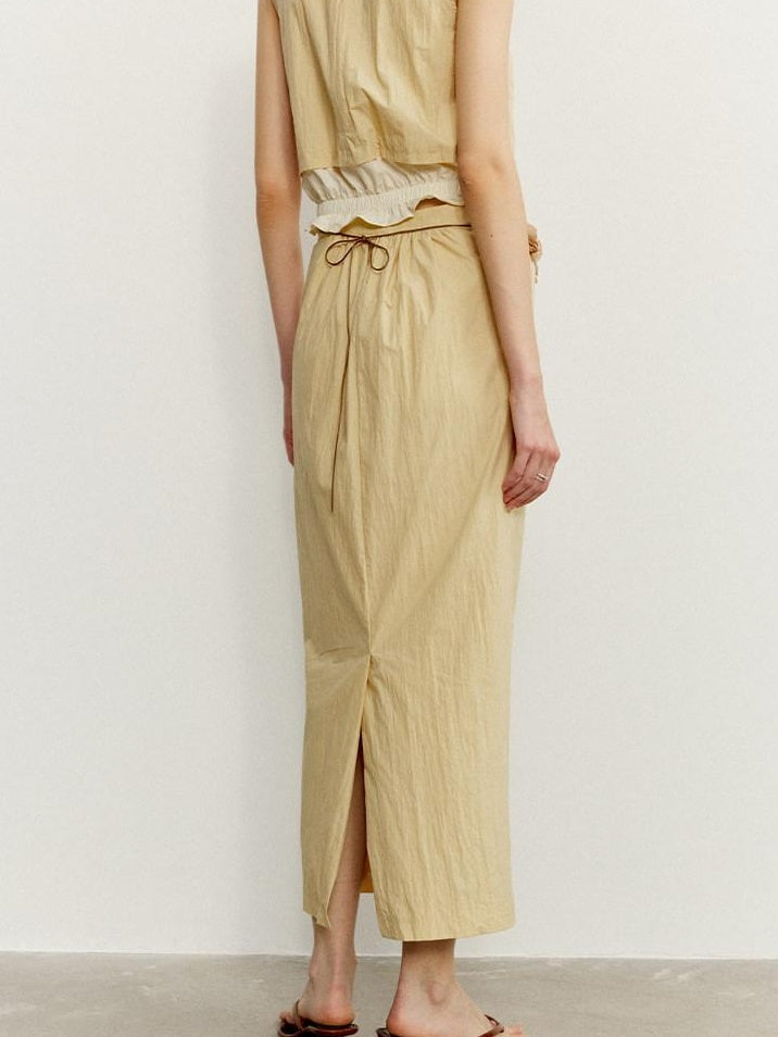 someone sometimes Ruffle Original Slim Fit Melon Halter Cotton Mix Top & Skirt Sets