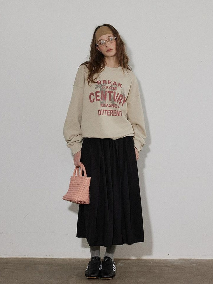 Lofi choose Oversized Letter Print Crewneck Pullover Commuter Style Women Oatmeal Sweatshirt