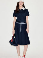 fano Patchwork Slim Korean Henley Neck Cross Navy Short Sleeve T-Shirts
