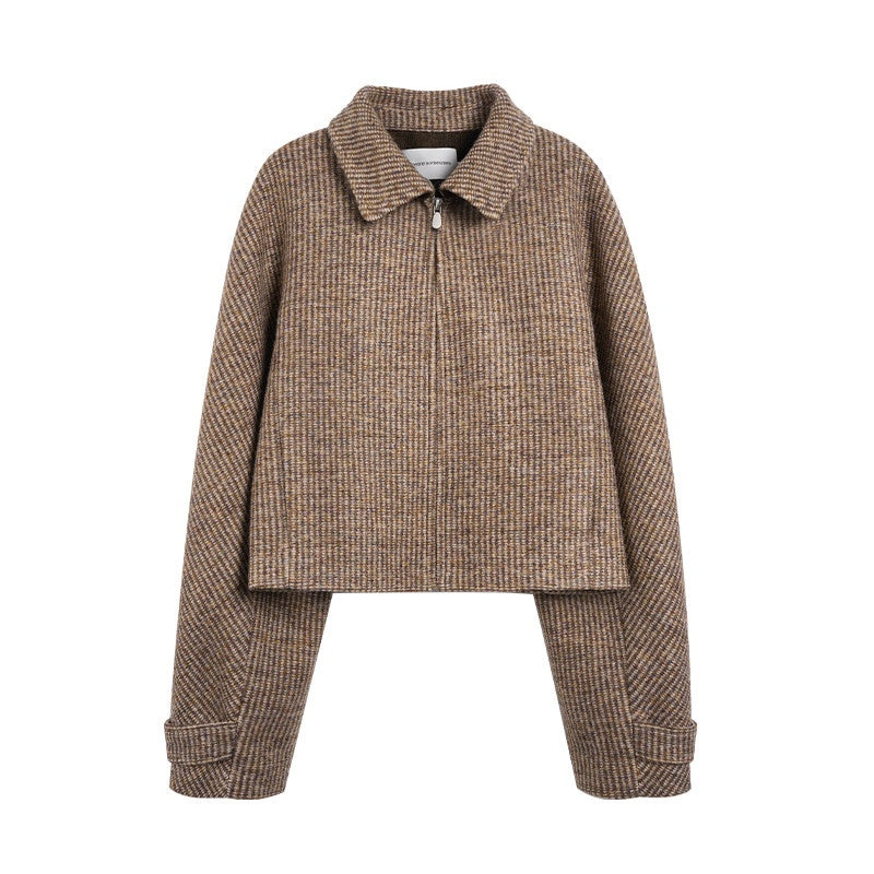 someone sometimes Wool Blend Retro Loose Zip Lapel Long Sleeve Women Multicolor Cropped Jackets