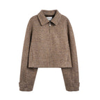 someone sometimes Wool Blend Retro Loose Zip Lapel Long Sleeve Women Multicolor Cropped Jackets