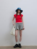 Lofi choose Loose Fit Round Neck Commuter Office Red Blue Short Sleeve T-Shirts