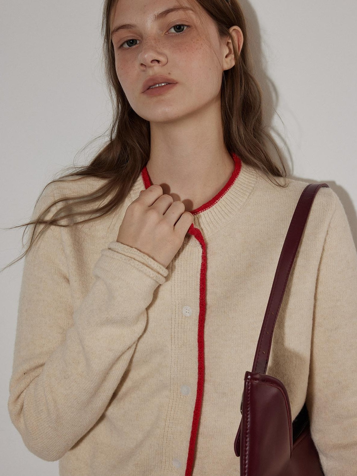 Lofi choose Cozy Contrast Trim Rolled Cuff Relaxed Fit Office Women Knit Button Cardigans