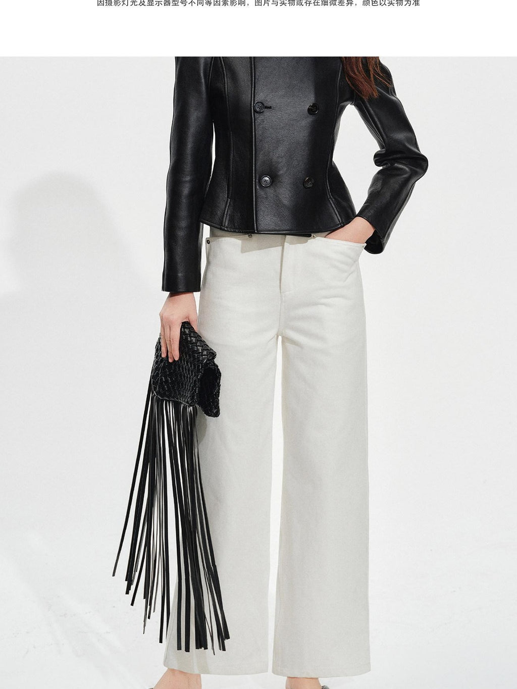 audreyyang Breathable Cotton High Waist Tailored Pockets Button Fly White Straight Pants
