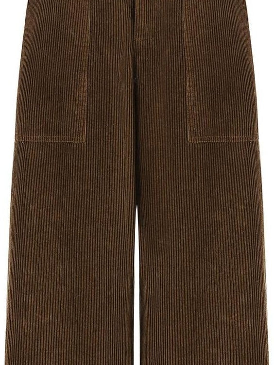 fano Breathable Cotton Vintage Straight Natural Waist Large Pockets Wide Leg Pants