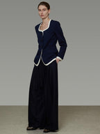 unspoken Durable Shape Loose Office Button Flap Pocket Women Navy Cropped Jackets