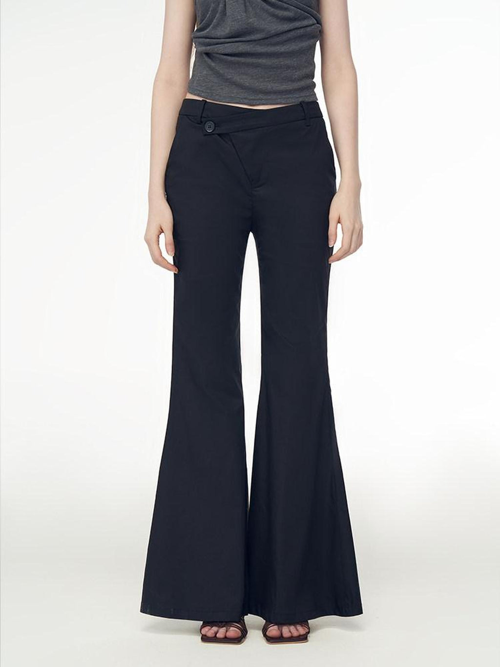 someone sometimes Recycled Stretch Office Low Waist Subtle Flare Women Black Flared Pants
