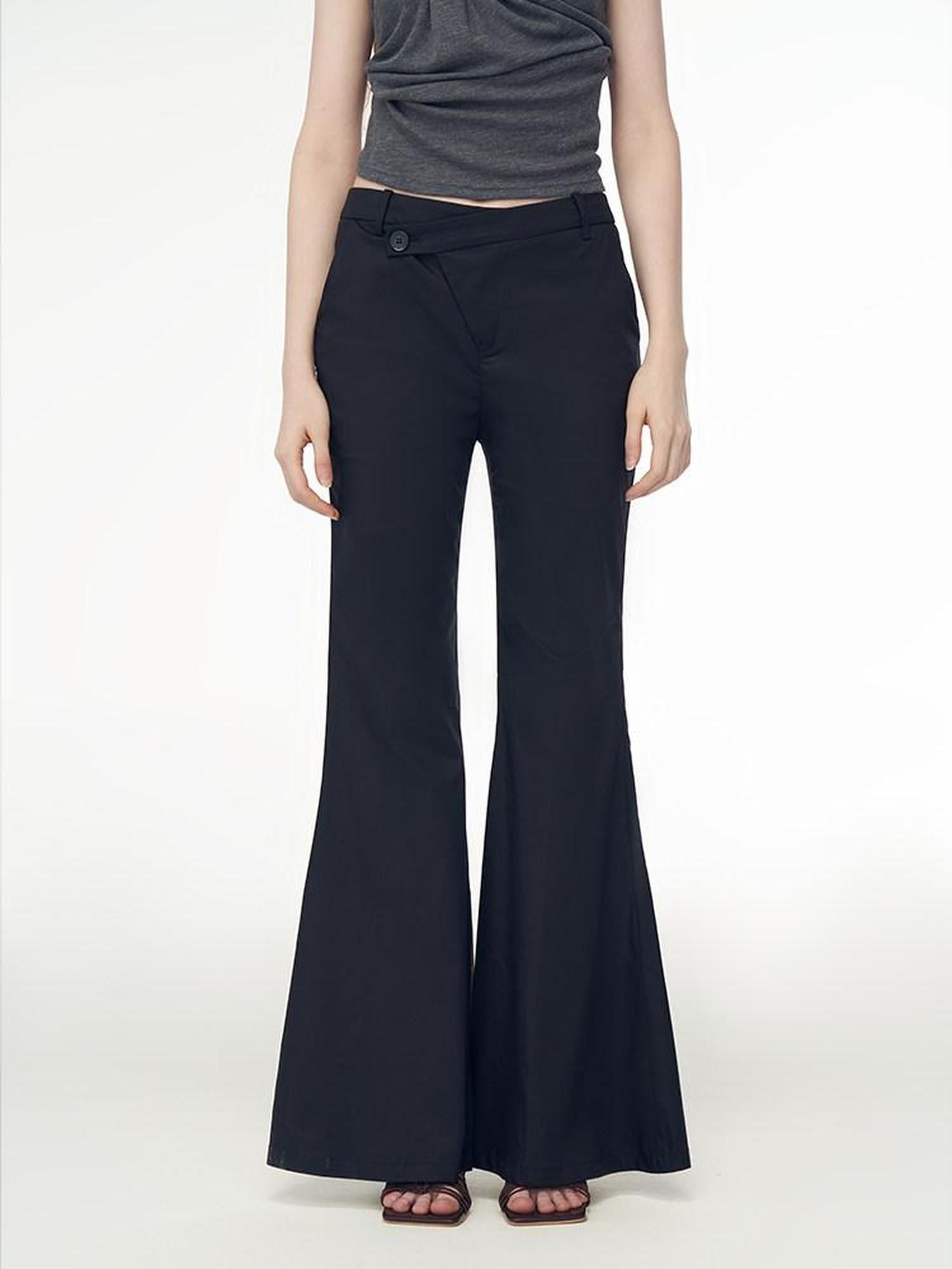 someone sometimes Recycled Stretch Office Low Waist Subtle Flare Women Black Flared Pants