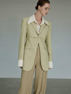 unspoken Streamlined Slim Fit Sage Green Notch Lapel Single Breasted Office Women Blazers