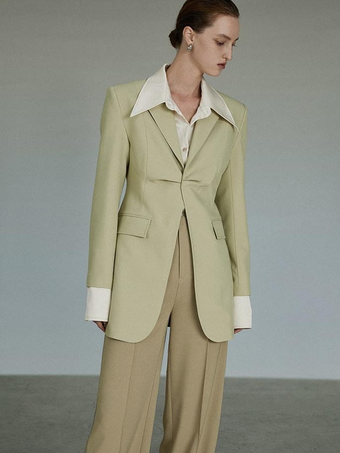 unspoken Streamlined Slim Fit Sage Green Notch Lapel Single Breasted Office Women Blazers