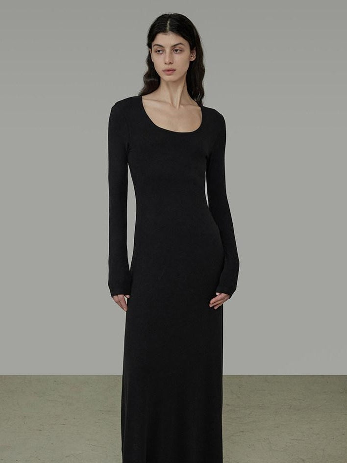 unspoken Waist Defining Knit Hline Minimalist Commuter Long Sleeve Maxi Dresses