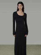 unspoken Waist Defining Knit Hline Minimalist Commuter Long Sleeve Maxi Dresses