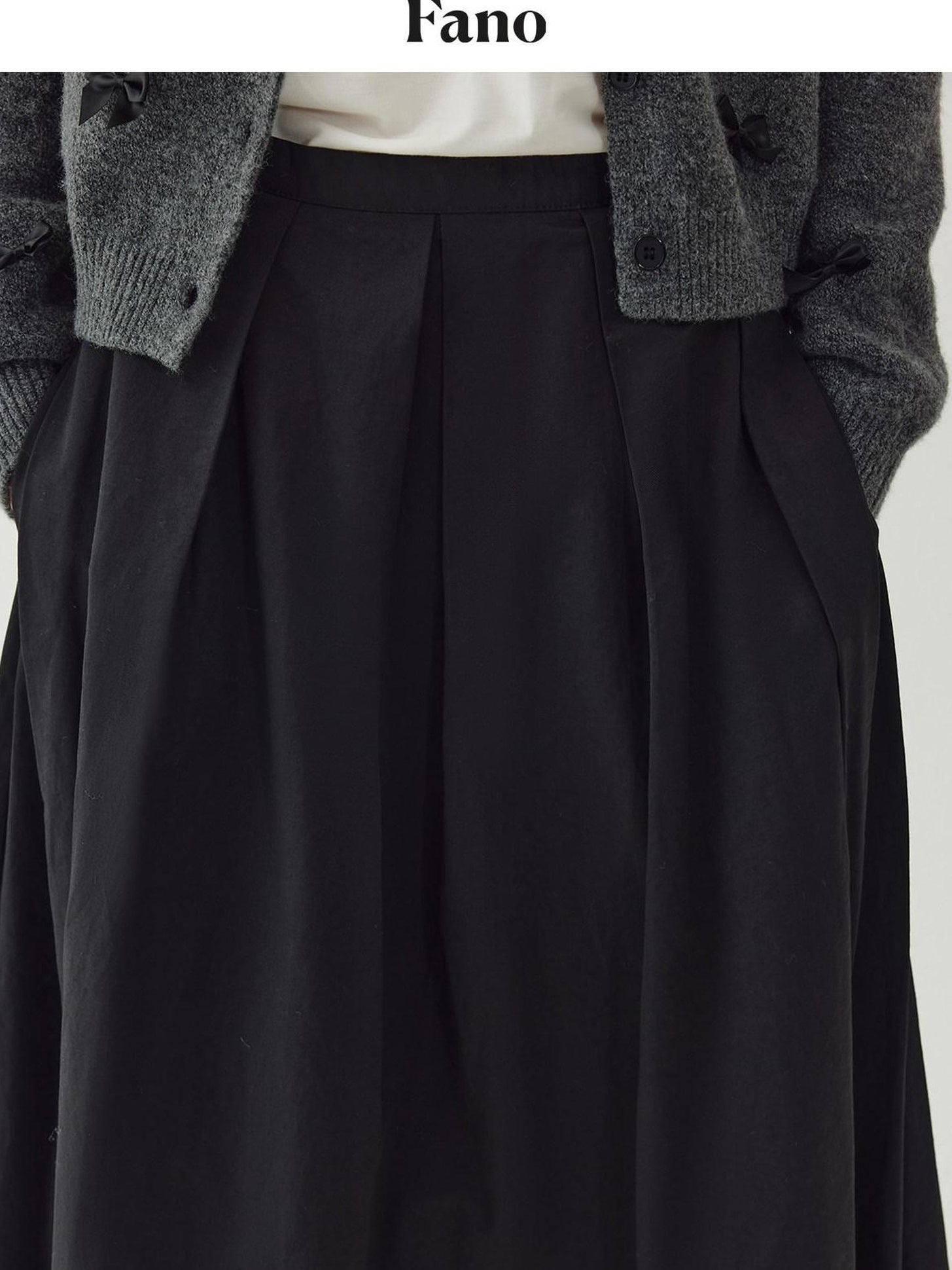 fano High Waist Cotton A Line Zipper Pocket Minimal Commuter Women Black Maxi Skirts