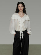 unspoken Lightweight V-neck Loose Minimalist Office Women Polyester Long Sleeve Blouses
