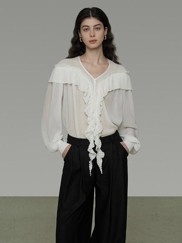 unspoken Lightweight V-neck Loose Minimalist Office Women Polyester Long Sleeve Blouses