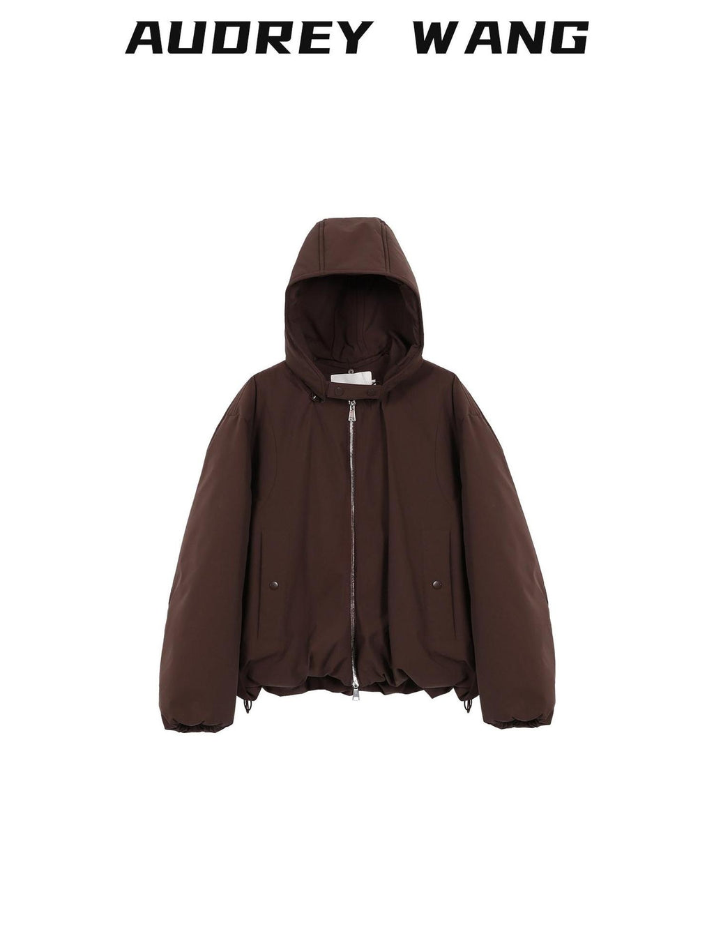 audreyyang Warm 90% White Duck Down Zip Loose Fit Detachable Hood Burgundy Brown Hoodie