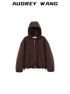 audreyyang Warm 90% White Duck Down Zip Loose Fit Detachable Hood Burgundy Brown Hoodie