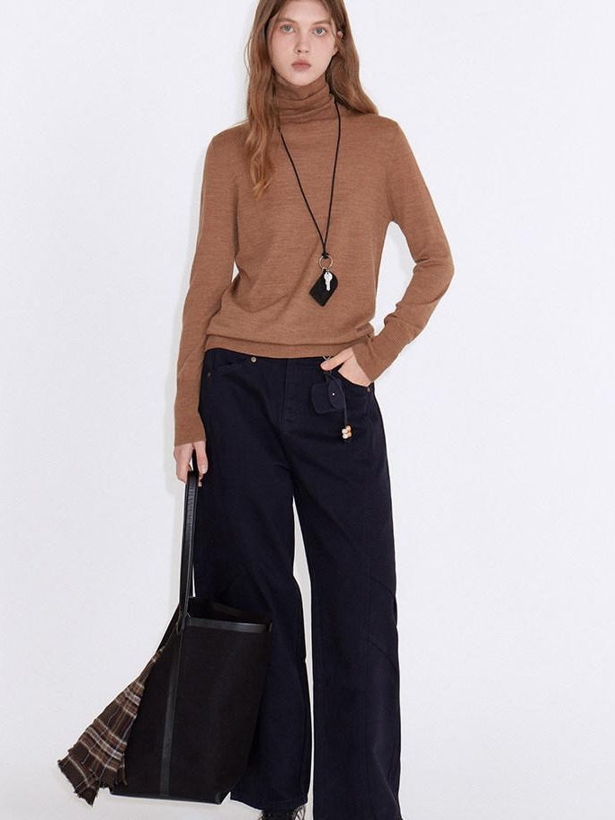 fano 100 Percent Cotton Casual Navy Natural Waist Womens Wide Leg Jeans