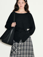 fano Soft Wool Blend Relaxed Loose Batwing Boat Neck Womens Knit Sweaters