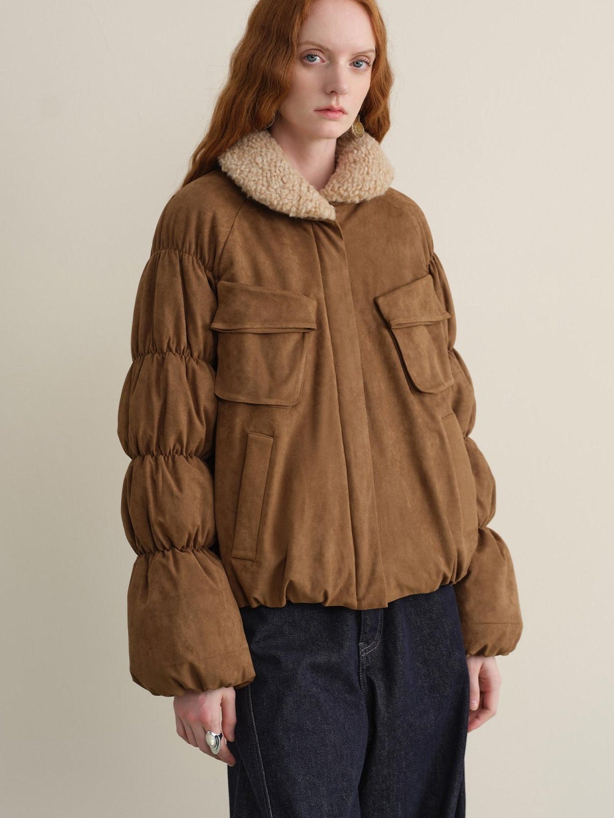 someonesometimes Thick Insulated Casual Loose Lantern Sleeves Women Zip Front Puffer Jackets
