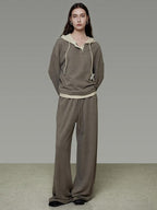 unspoken Colorblock Hooded Loose Two Piece High Waist Pants Women Casual Lounge Sets