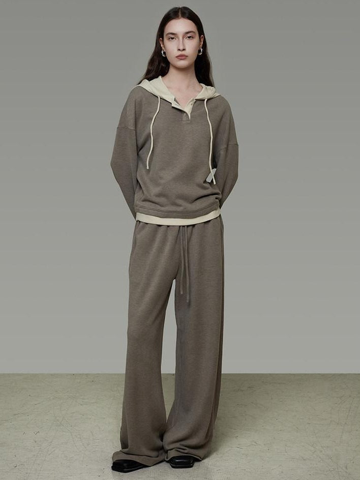 unspoken Colorblock Hooded Loose Two Piece High Waist Pants Women Casual Lounge Sets