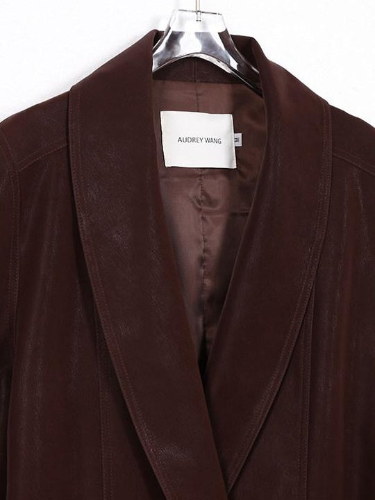audreyyang Distressed Washed Pu Relaxed Midlength Blazer Collar Vintage Red Leather Jackets