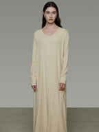 unspoken Non Fading Modal Cotton Long Sleeve Loose Waist Minimalist Commuter Maxi Dresses