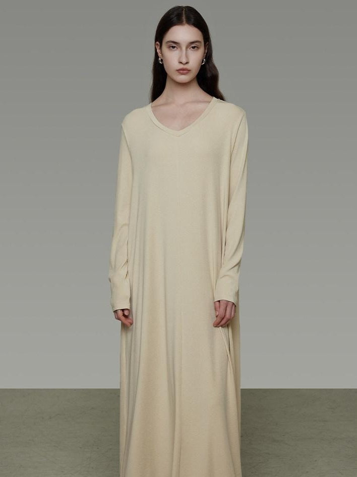 unspoken Non Fading Modal Cotton Long Sleeve Loose Waist Minimalist Commuter Maxi Dresses