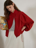 Lofi choose Breathable Drawstring Hem Loose Fit Stand Collar Women Zip Cropped Jackets