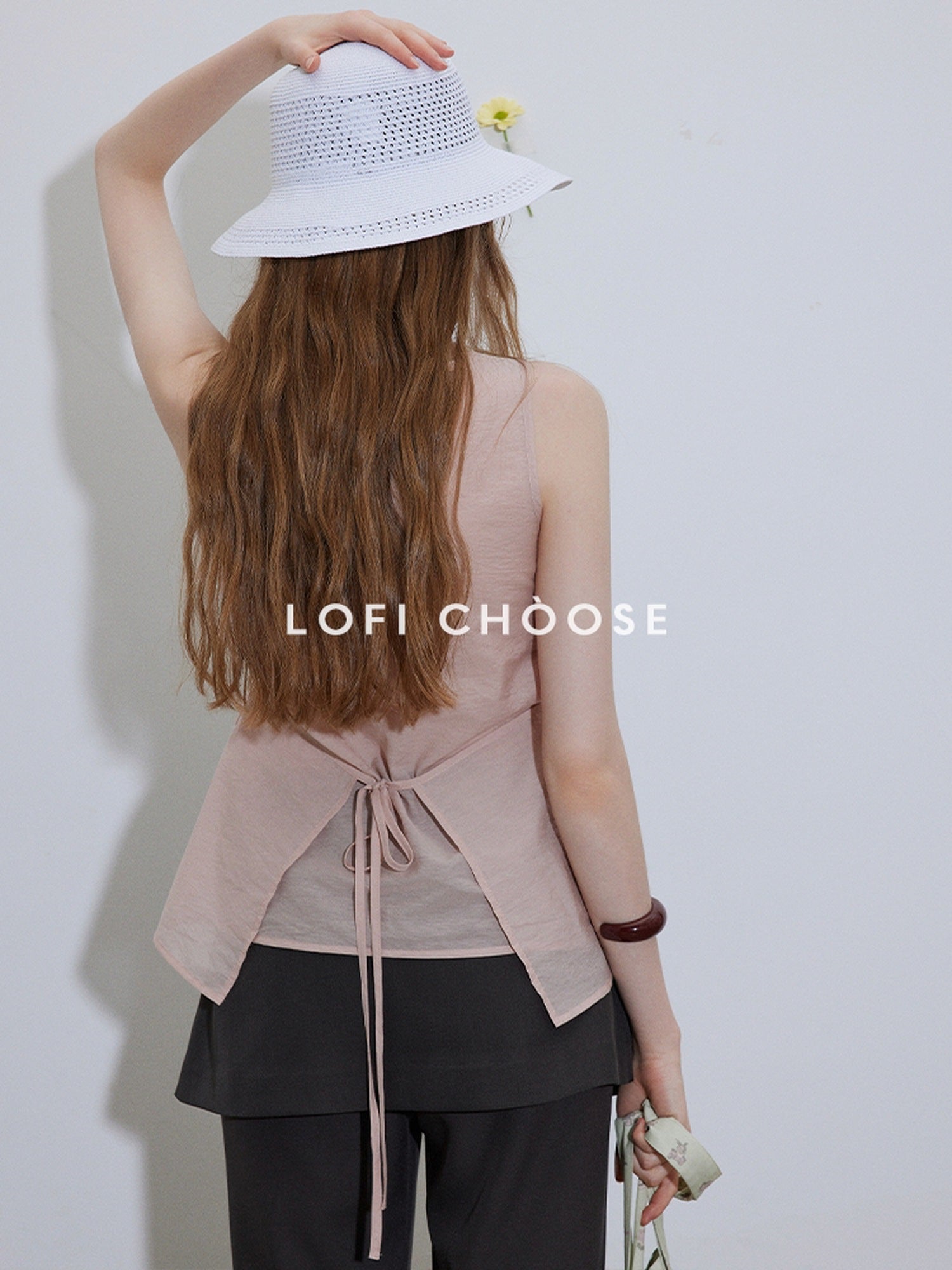 Lofi choose Button Front Loose Workwear Sleeveless Charcoal Off Shoulder Crop Tops