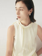 someone sometimes Original Slim Tie Detail Stand Collar Sleeveless Cream Pullover Top & Skirt Sets