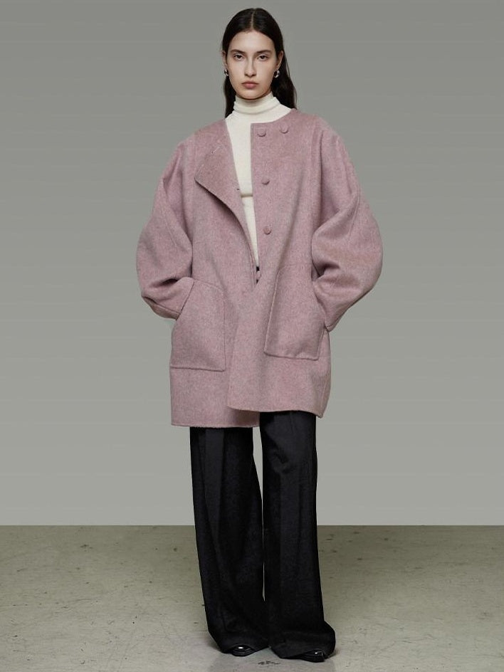 unspoken Pure Wool Loose Fit Minimal Office Midlength Single Button Women Wool Coats