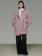 unspoken Pure Wool Loose Fit Minimal Office Midlength Single Button Women Wool Coats