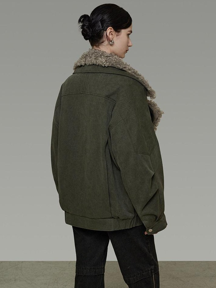 unspoken Thick Cotton Loose Fit Patchwork Commuter Zipper Dark Green Puffer Jackets