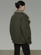 unspoken Thick Cotton Loose Fit Patchwork Commuter Zipper Dark Green Puffer Jackets