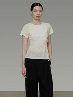 unspoken Soft Acrylic Slim Fit Crew Neck Minimal Office Women White Short Sleeve T-Shirts