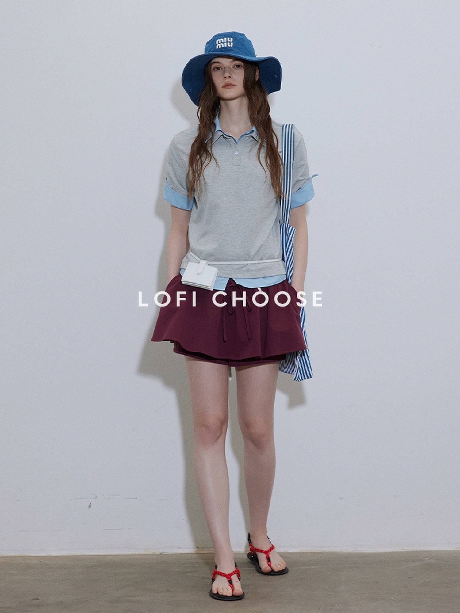Lofi choose Soft Loose Fit Henley Collar Commuter Workwear Navy Grey Short Sleeve T-Shirts