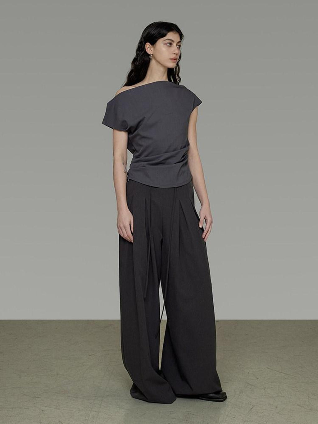 unspoken Pleated Stretch Minimalist Workwear Natural Waist Women Wide Leg Pants
