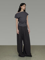 unspoken Pleated Stretch Minimalist Workwear Natural Waist Women Wide Leg Pants