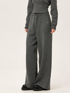 ikyou Ribbed Grey Cropped Hood Pullover Commuter Polyester Women Top & Pants Sets