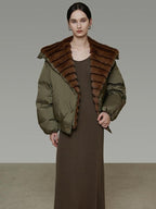 unspoken 90% White Duck Down Warm Loose Patchwork Commuter Olive Green Zip Down Jackets