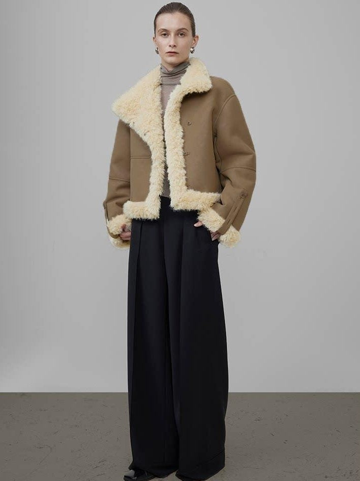 unspoken Faux Fur Pocketed Loose Fit Barn Style Brown Women Cropped Jackets